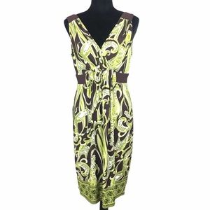 B. Calm Sleeveless Green and Brown Dress Size 10